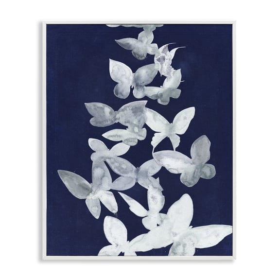 Stupell Industries Modern Blue Butterflies Abstraction White Framed Giclee Art, 24 x 30, by Grace Popp