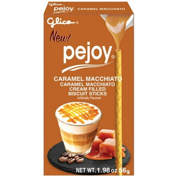Pejoy 56g Biscuit sticks filled with rich caramel macchiato. Indulge with Pejoy anytime during the day with your favorite drink.