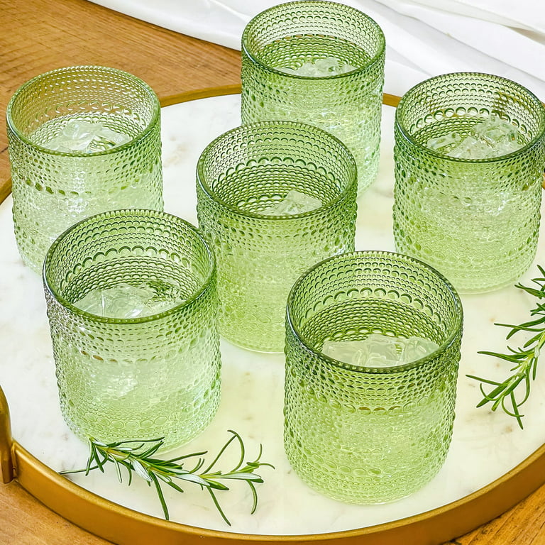 13 oz. Vintage Textured Sage Green Glass (Set of 6)