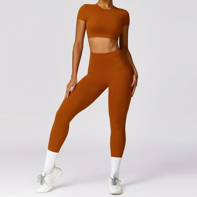 Ropa de yoga cepillada de primavera, ropa deportiva ajustada para correr y ropa deportiva de secado rápido para uso externo.
