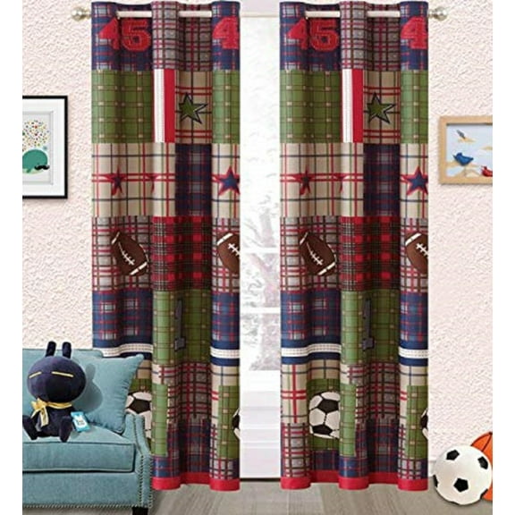 Orly'sDream Boys Girls Kids Teens Lets Play Sport 2 Panel Metal Grommets Curtain Set (Soccer & Football)