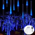 thumbnail image 1 of Solar Meteor Shower Lights Outdoor, 30cm 8 Tubes 144 LED Blue Meteor Lights Falling Rain Lights, Waterproof Outdoor Solar Tree Lights for Yard, Party, 1 of 4