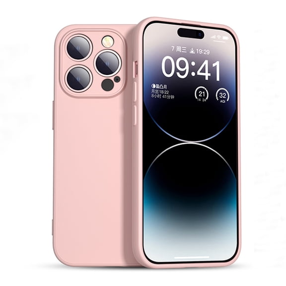 3 in 1 Case for iPhone 14 Pro Case, [Upgraded Camera Protection] Shockproof Liquid Silicone Soft Microfiber Lining Smooth Protective Phone Case Cover 6.1", Sand Pink