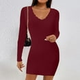 thumbnail image 2 of Lilgiuy Women's Long Sleeve Slim Fit Casual Solid Color V-Neck Cross Dress Wine Fall Dresses for 2022 Spring Winter, 2 of 5