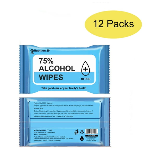120 pieces 12 packswipes Hand 75% Alcohol Cotton Towel Disposable travel small pocket size for All-Purpose Cleaning Care 70% Alcohol