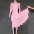thumbnail image 6 of Fesfesfes Dresses for Women Solid Color Knitted Long Sleeve Party Dress Round Neck Bottoming Pleated Dress, 6 of 9