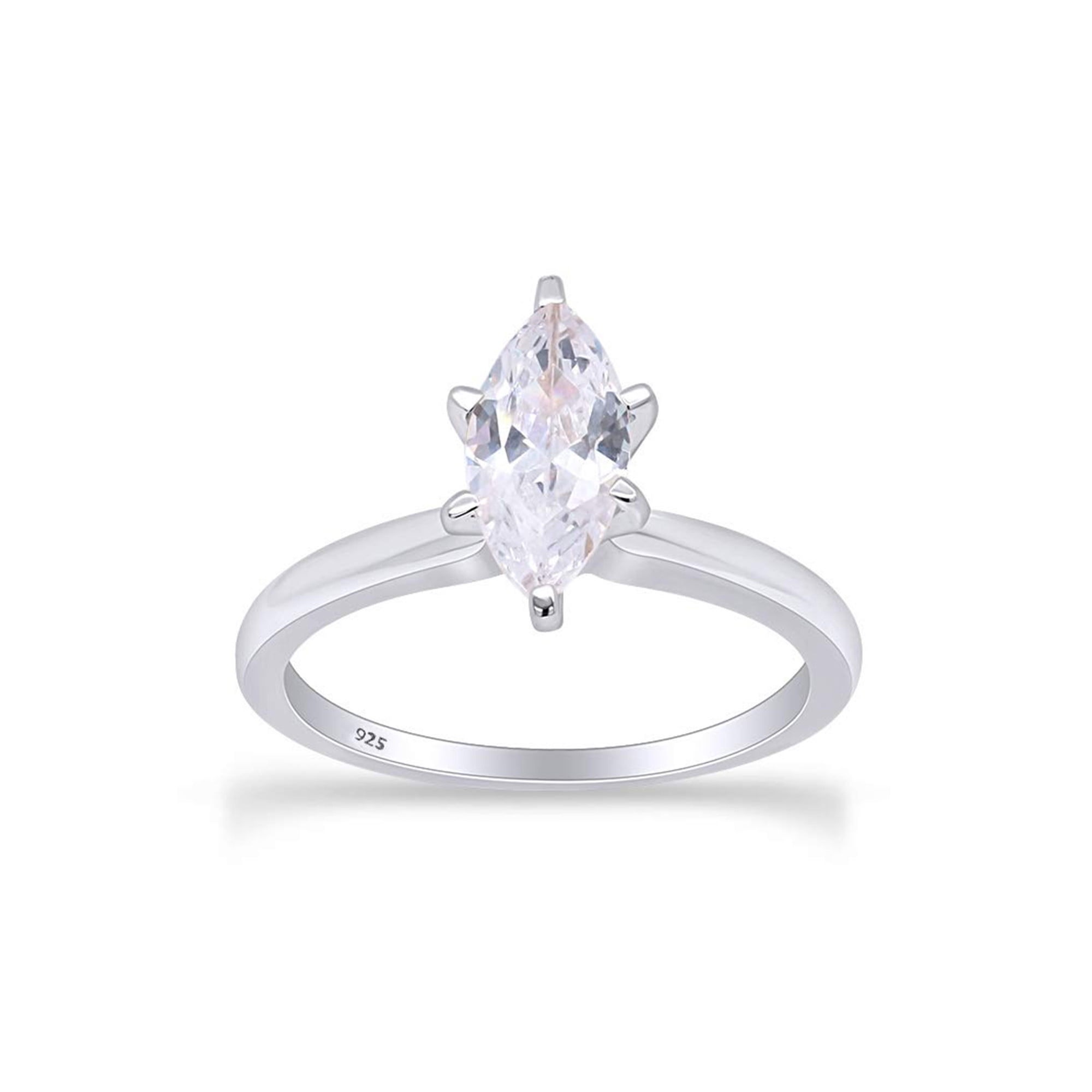 AFFY Marquise White Cubic Zirconia Solitaire Engagement Ring for Women 14K White Gold over Silver-5