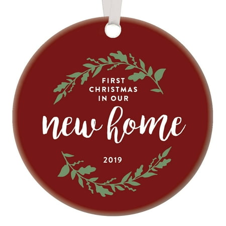 Christmas Gifts For Neighbours 1st Christmas New Home Ornament 2019 Pretty Red Decor Cute Flora Wreath Design Holiday Tree Decoration Neighbor Housewarming Gift First Time Homeowner Keepsake Charming Memento Ceramic 3
