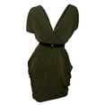thumbnail image 2 of eVogues Plus size Deep V-Neck Wrap Bodice Dress Dark Olive Green, 2 of 3