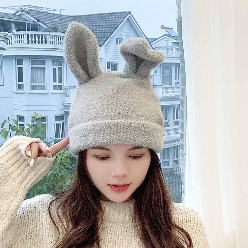Long Ears Bunny Beanie Knit Hat Cute Winter Cap Warm Rabbit Skull Cap Knit Beanie Hats Cute Bunny Long Ears Funny Hat Fluffy  main image 3