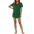 thumbnail image 2 of INSPIRE CHIC Women's Satin Pajama Sets Nightwear Sleepwear Tops with Shorts Lounge Sets 2XL Dark Green, 2 of 6