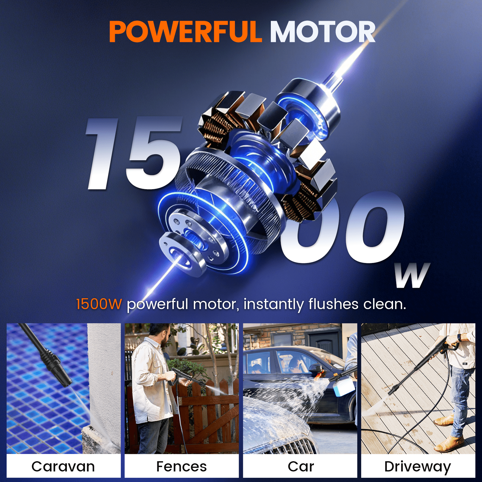 1500W Electric Pressure Washer, 4200PSI with Adjustable Nozzle Angle, Portable High Pressure Washer Cleaning Machine for Cars, Driveways, Fences, Patios, Home Cleaning - Gray
