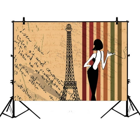 Image of YKCG 7x5ft Retro Grunge Eiffel Tower Sexy Paris Woman Photography Backdrops Polyester Photography Props Studio Photo Booth Props