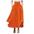 thumbnail image 2 of Bohemian Maxi Skirt for Women Elastic High Waist Side Slit Irregular Hem Flowy Long Skirt with Pockets, 2 of 7