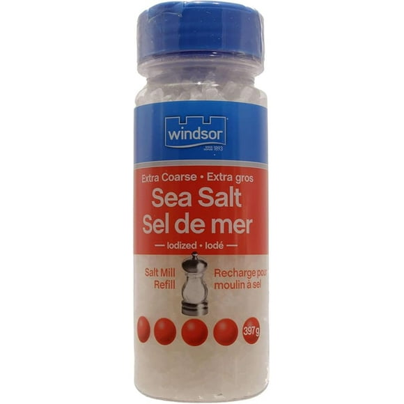 Windsor Extra Coarse Iodized Sea Salt Mill Refill, Natural Sea Salt Crystals, 397g