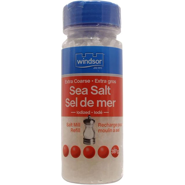 Windsor Extra Coarse Iodized Sea Salt Mill Refill, Natural Sea Salt Crystals, 397g