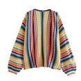 thumbnail image 2 of Wancir Women's Rainbow Striped Multicolor Long Sleeve Knitted Cardigan Sweater Draped Kimono Style Casual Outwear, 2 of 9