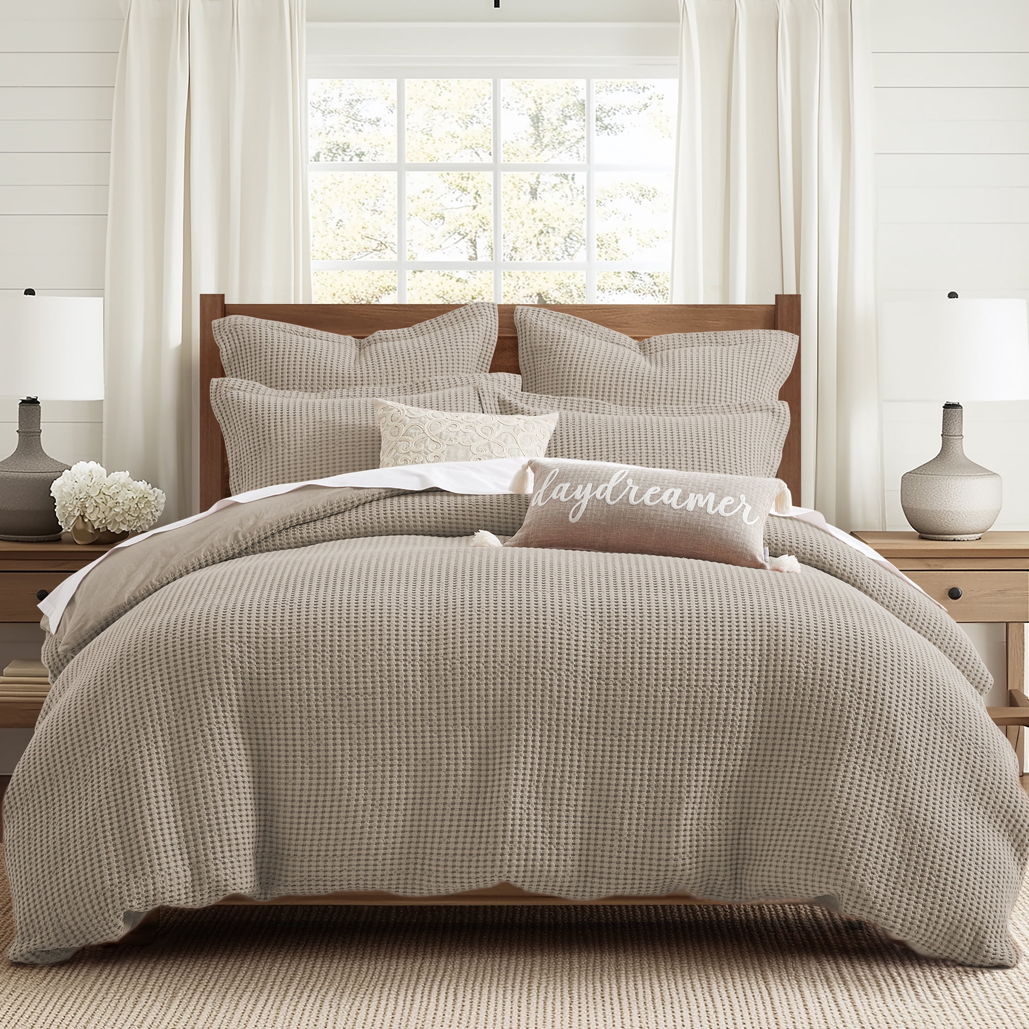 Levtex Home - Mills Waffle Beige Fawn Duvet Cover Set - Twin Duvet Cover + Two Standard Pillow Cases - Beige Fawn Waffle Weave - Duvet Cover (68 x 88in.) and Pillow Case (26 x 20in.) - Cotton