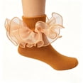 thumbnail image 2 of Lace Trim Ankle Socks for Women Girls, Soft Stretchy Ruffle Short Socks, Breathable Knit Ballet Dance Socks,Casual Liner Socks for Daily Wear, Performance, Party, Home,Brown,8-10 Years, 2 of 8