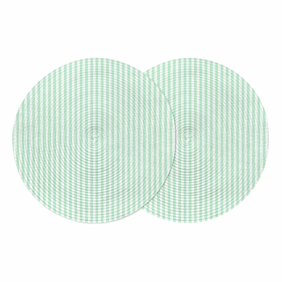 Green White Stripe Round 15 Inch Placemats Set of 2, Modern Minimalist Geometric Striped HeatResistant Non Slip Place Mats for Dining Table, Wipeable Braided Kitchen Table Mats for Housewarming