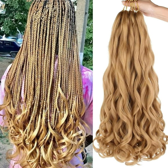 SHILIU-6 Packs French Curly Braiding Hair 27# 16 Inch Light Blonde Pre Stretched French Curl Braiding Hair Spanish Curly Braiding Hair Deep Wave Synthetic Extensions for Women(16inch,27#)