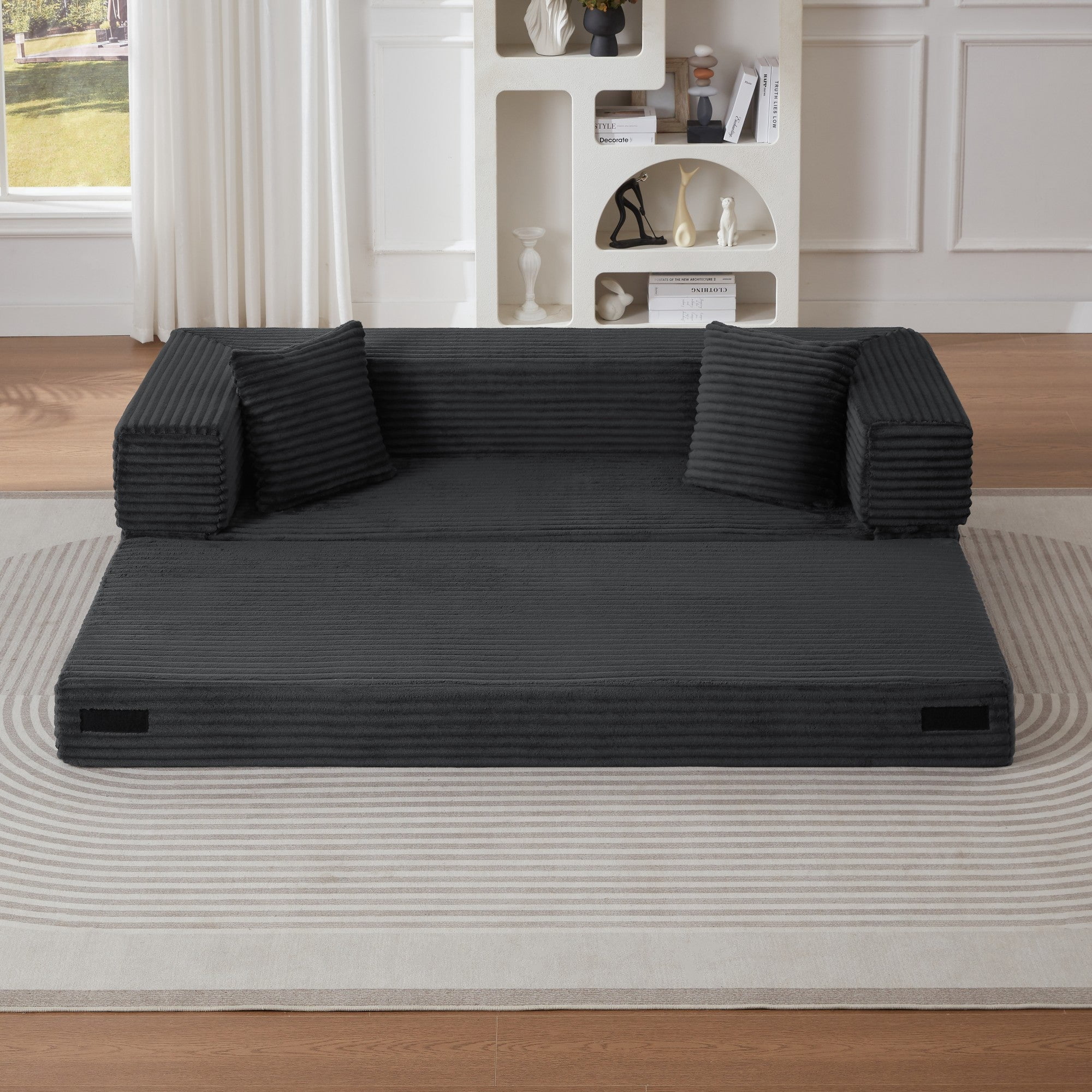 Sailvan Modern Cord Sofa Bed,Convertible Sleeper Couch with High Density Foam,Classic Square Two Tier Design for Apartments,Small Double Bed Dark Gray