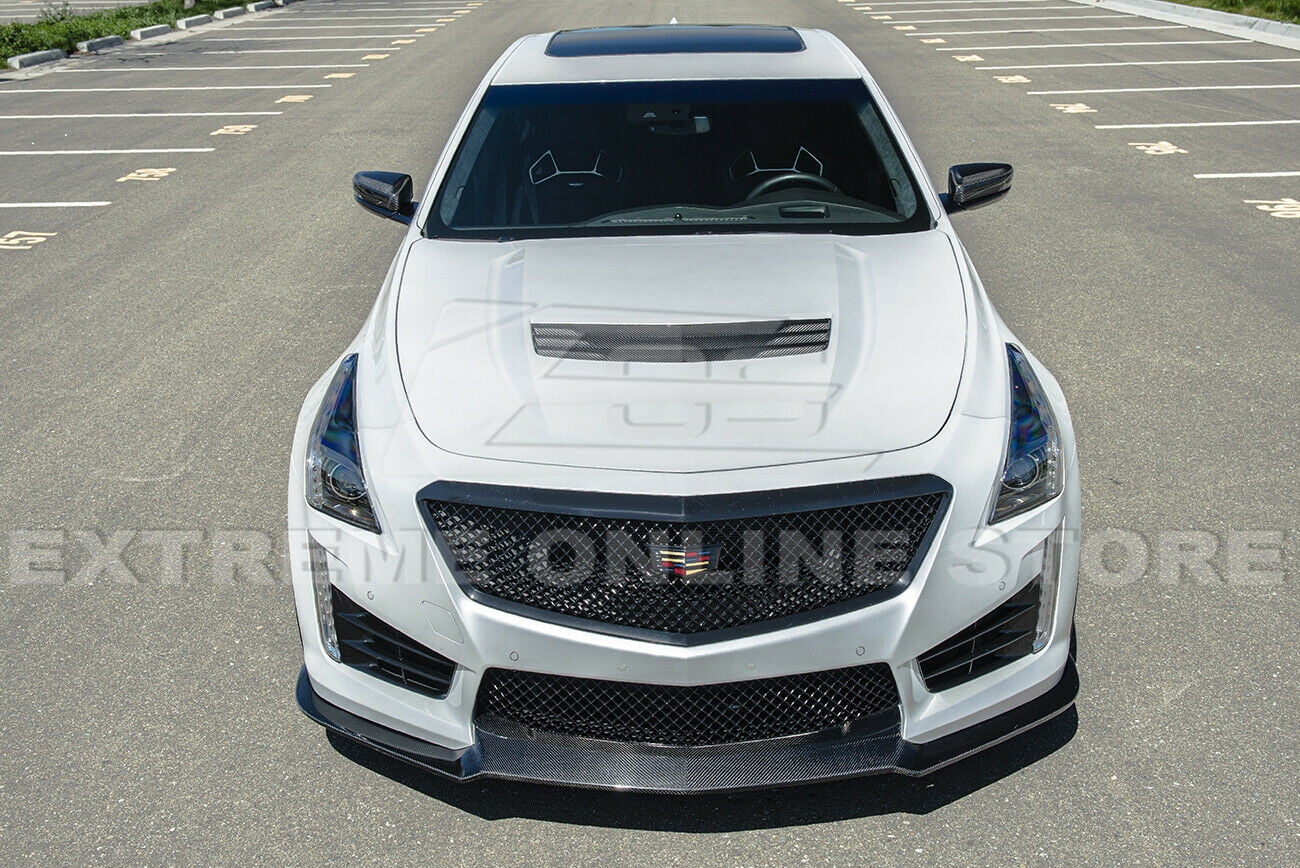Extreme Online Store Replacement for 2016-2019 Cadillac CTS-V Carbon Package Style Carbon Fiber Front Bumper Lower Lip Splitter
