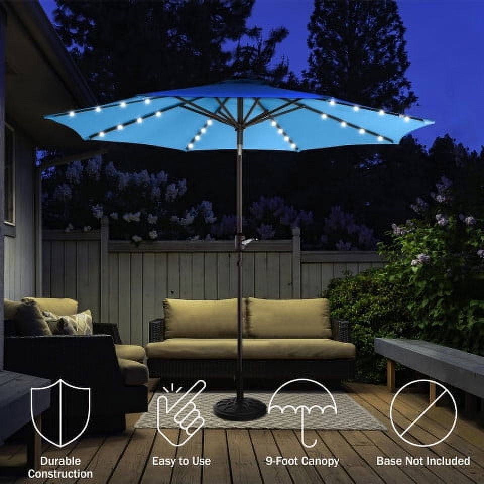 Villacera 9FT Outdoor Patio Umbrella with Solar Lights and Tilt, Blue