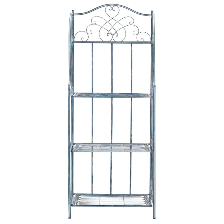 SAFAVIEH Amaris Outdoor Wrought Iron 4 Tier Bakers Rack Antique Blue