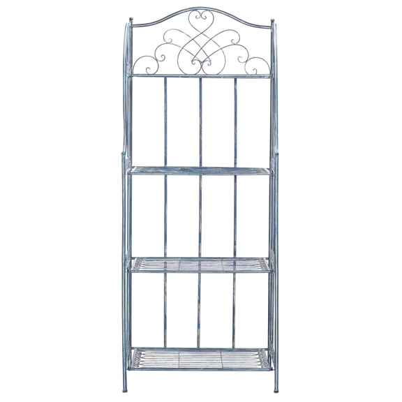 SAFAVIEH Amaris Outdoor Wrought Iron 4 Tier Bakers Rack, Antique Blue