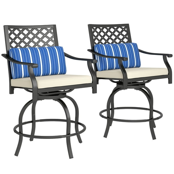 Outsunny Outdoor Bar Stools Set of 2, Counter Height Swivel Patio Chairs