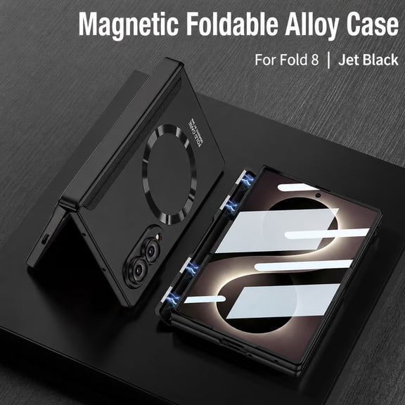 ELEHOLD Magnetic Case for Samsung Galaxy Z Fold8, Rigid PC Protective Cover Built in Glass Screen Protector Hinge Protection, Black