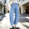 thumbnail image 6 of Womens Casual Pants Dqueduo Women's Plaid Button-Zipper Elastic Waist Curved Barrel Pants – Casual Trousers Blue L, 6 of 9