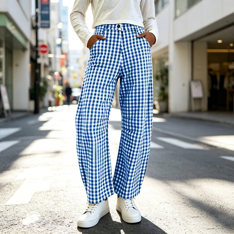 ladies plaid dress pants Women's Plaid Straight Leg Yoga Dress Pants with 4 Pockets