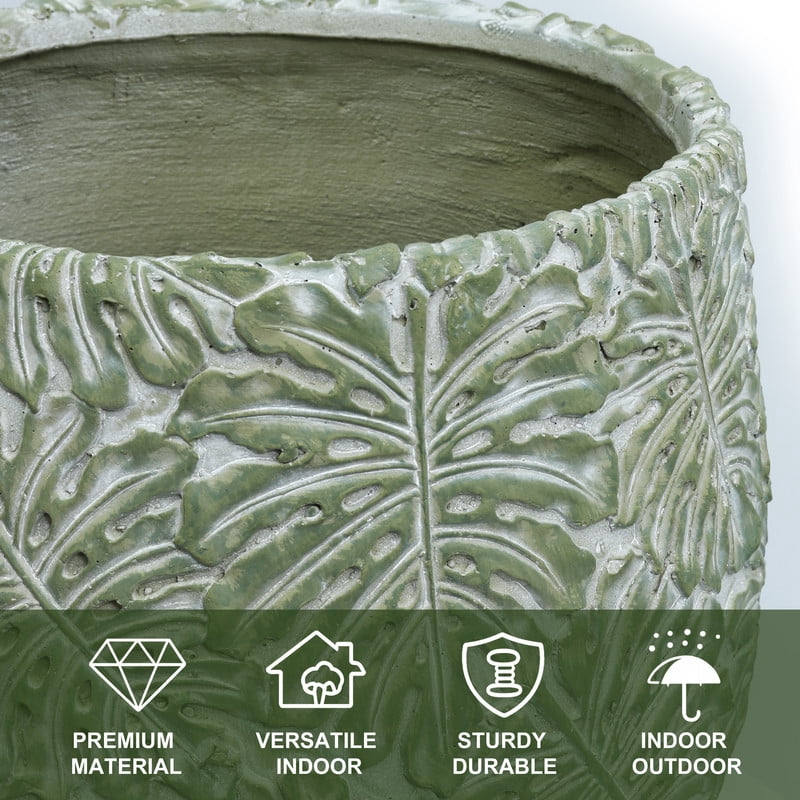 3-Piece Large Concrete Planter Set for Indoor & Outdoor Use - Round Garden Pots (18, 13, 9 Inch Dia) with Drainage Hole & Plug (SH002)