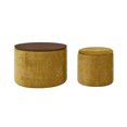 thumbnail image 2 of Noble House 2-Piece Set Round Chenille Storage Ottoman, Equipped with a Drum Shaped Small Stool, Storage Space, and MDF Made Desktop Panel, Dark yellow, 2 of 15