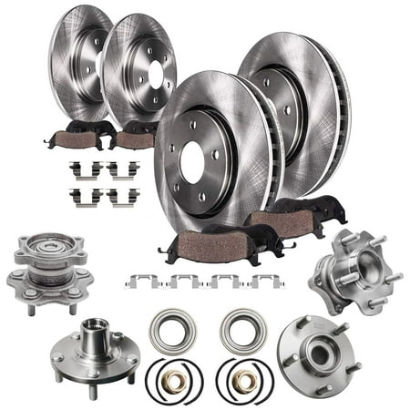 Detroit Axle - Front & Rear Disc Brake Rotors w/ Ceramic Brake Pads + Wheel Bearing & Hub Assembly Replacement for 2004 2005 2006 2007 2008 Nissan Maxima - 12 pc Set