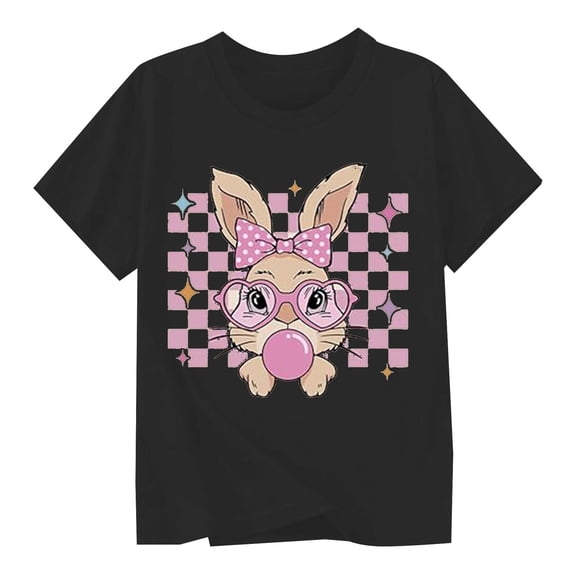 SonxaHe T Shirt for Toddler Boys Girls Easter Day Cartoon Bunny Short Sleeve Top Kids Athletic Durable Casual Tshirts Black,Size 2-3 Y