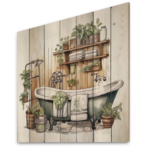 Designart "Earthy Natural Bathroom Decor XXXVI" Bathroom Print on Natural Pine Wood