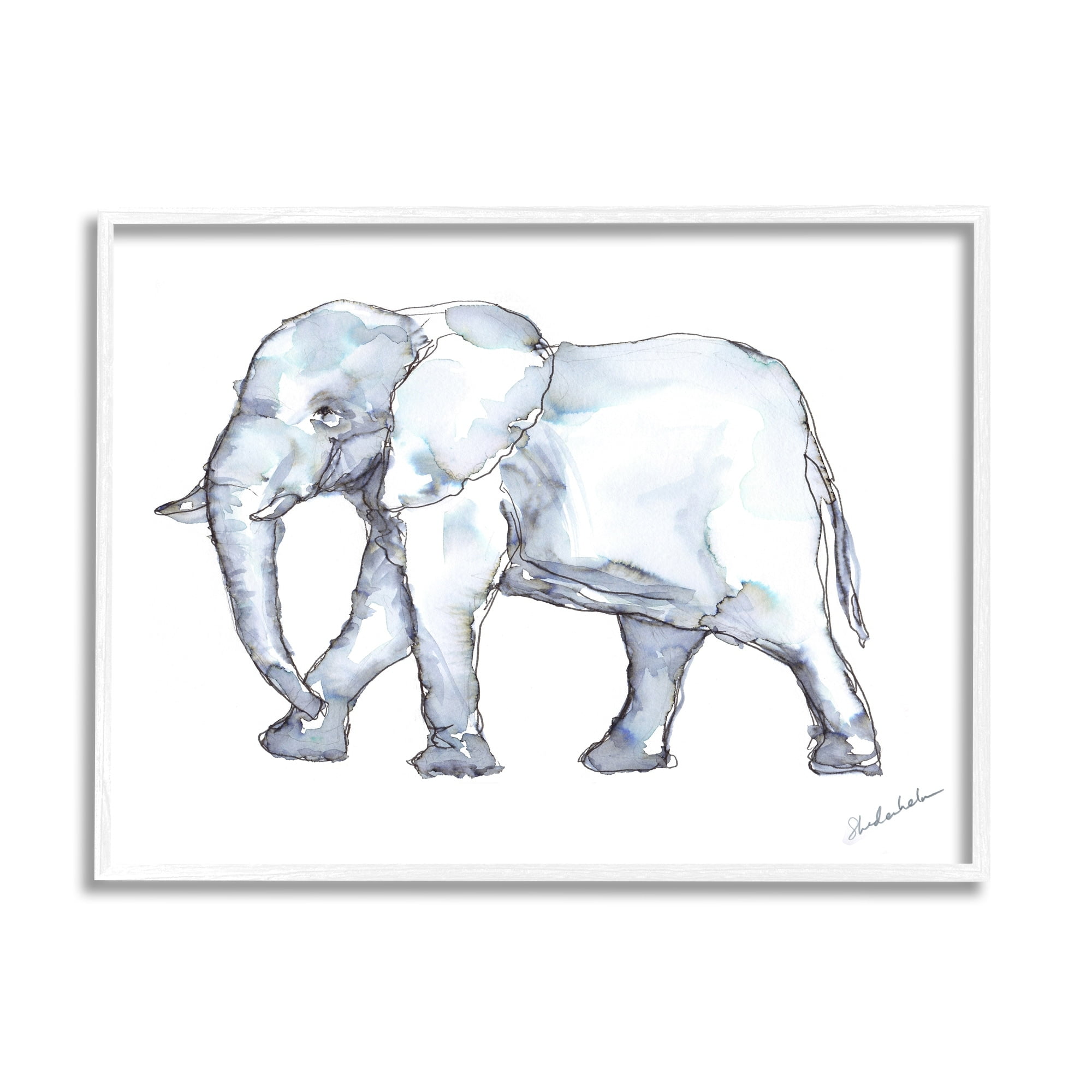 Stupell Industries Elephant Walking Casual Watercolor Sketch Style Painting White Framed Art Print Wall Art, Design by Kendra Shedenhelm