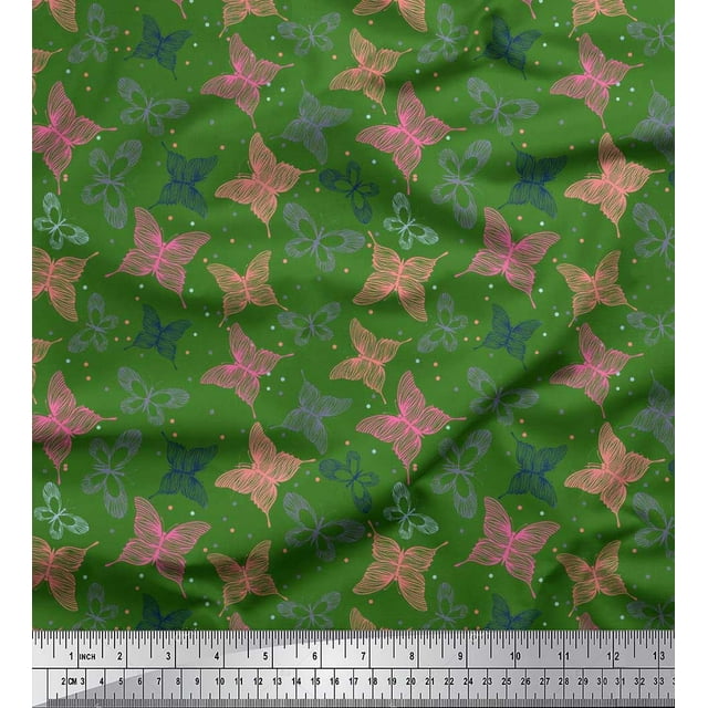 Soimoi Rayon Fabric Dot & Butterfly Decor Fabric Printed Yard 42 Inch Wide