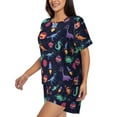 thumbnail image 2 of Qekee Space Dinosaur Women's Pajama Set Short Sleeve Sleepwear Summer Home Wear with Pockets Soft Short Sleeve Shirt - Space Dinosaur, 2 of 9