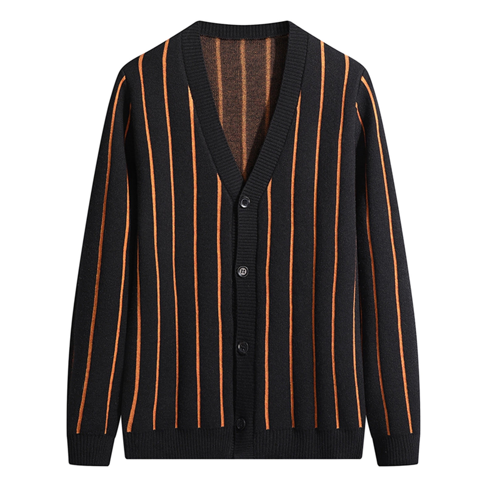 Nechology 3X Cardigan Men Mens Autumn Leisure Striped Fasten Pocket Thin Jacket Blouse Coat Mens Button Down Sweater Shirt Black 3X-Large, Men's, Size