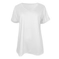 thumbnail image 4 of MIXUE Womens Tops Summer Solid Color V Neck Short Sleeve Soft Casual Basic Shirts For Women Tee Shirts Streetwear,White,S, 4 of 5