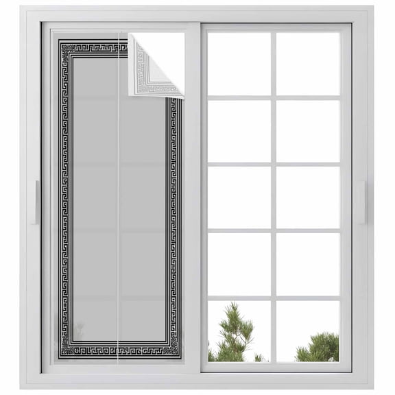 Static Cling Door Window Covering, Gray Geometric Window Privacy Film Frosted, Black Greek Key Design Abstract Modern Art UV Blocking Windows Film for Office, Hotel, Bedroom, 29.5 x 78.7 Inches