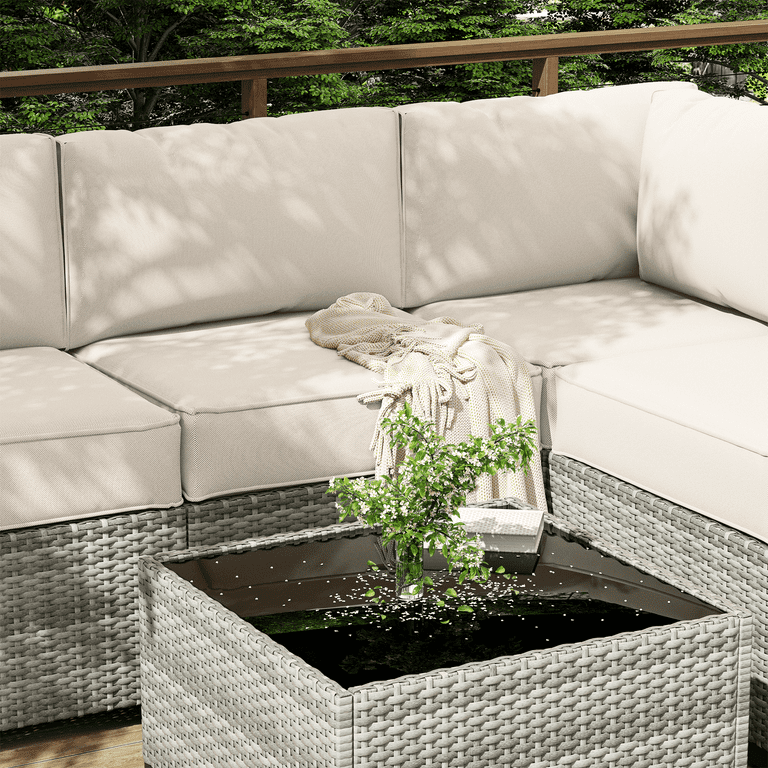 Kimunuk Outdoor Furniture Replacement Cushions 5 Foam Foam High Density Fits 6 seat Sectional Rattan Conversation Set 14 Piece Patio