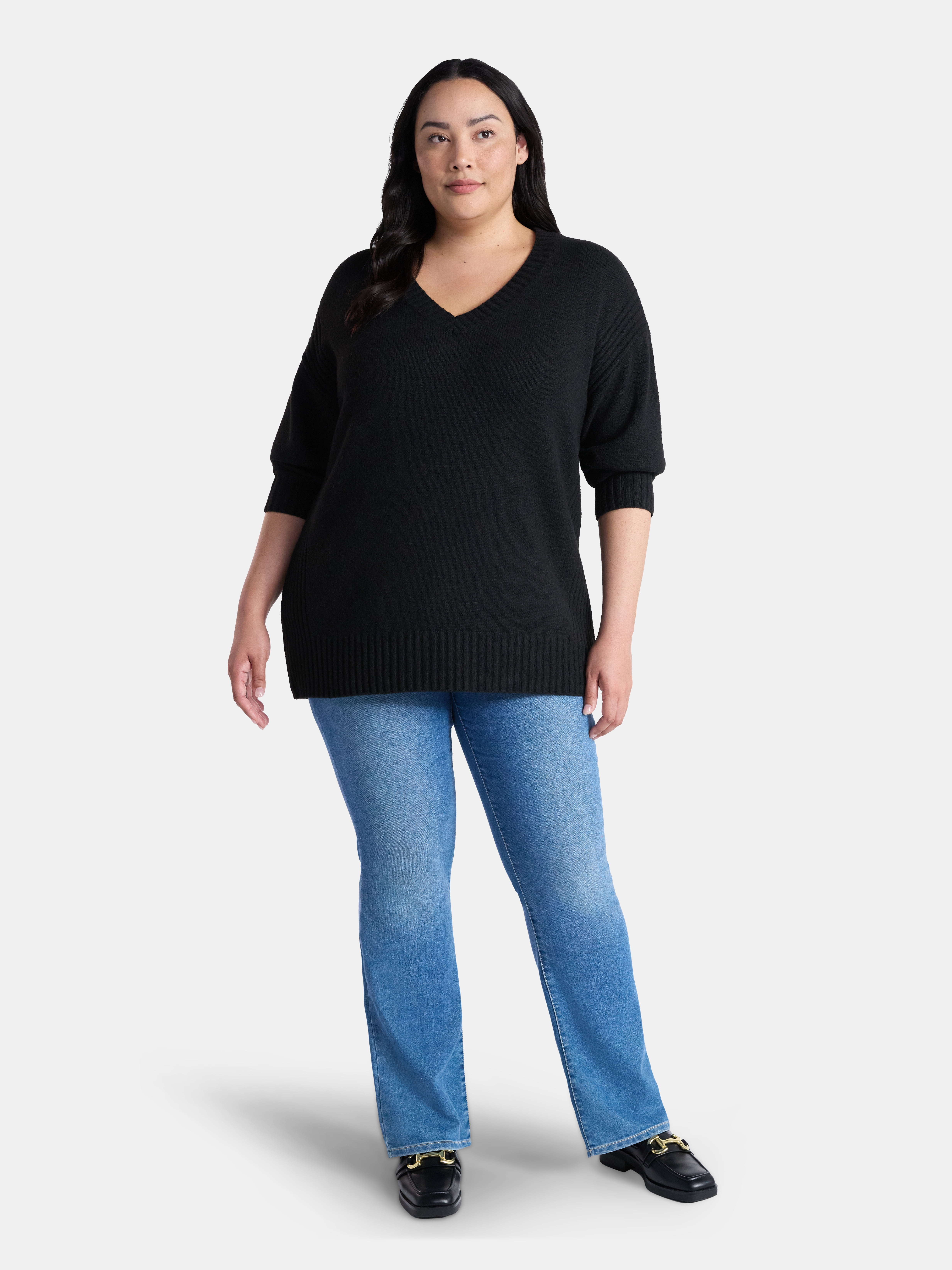 Terra & Sky Women's Plus V Neck Tunic Sweater, Lightweight, Sizes 0X-5X