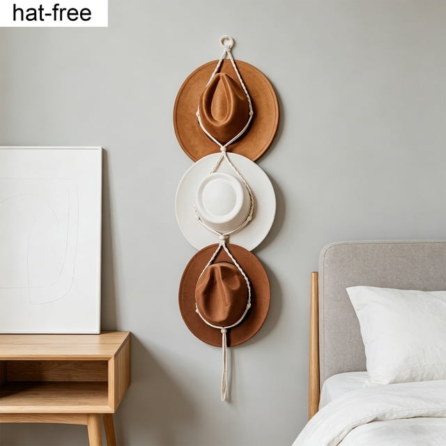 Colgador de sombreros de macramé estilo bohemio | Perchero de pared con borla de algodón tejido a mano | Organizador de sombreros para sombreros de vaquero y fedoras