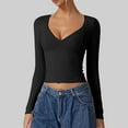 thumbnail image 2 of aidice Going out Tops for Women Casual Deep V Neck Long Sleeve Slim Fitting Comfy Fitting Crop Tops, 2 of 8