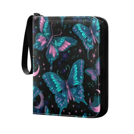 Trading Card Binder 400 Capacity PU Leather Zippered Collection Card Album for Sports Game Cards Butterfly and The Moon